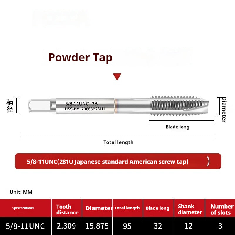 2125-281U American powder screw tip machine with tap spiral tapping series Japanese standard powder high-speed steel tap Shandong Denso Pricision Tools Co.,Ltd.